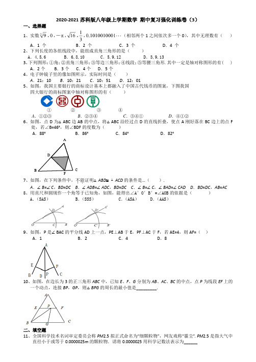 期中复习强化训练卷(3)-2020-2021学年苏科版八年级数学上册