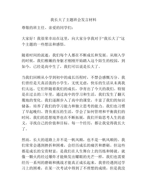 我长大了主题班会发言材料