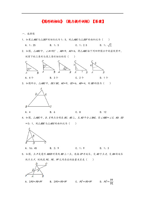北师大版九年级数学上册第四章 《图形的相似》 (能力提升训练)【答案】