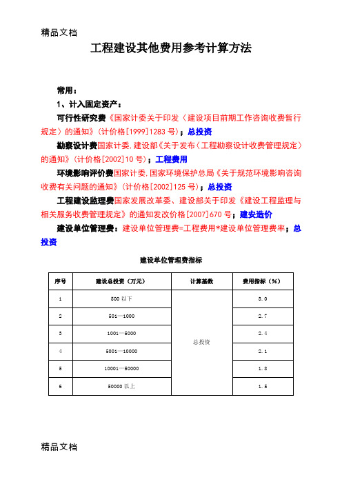 (整理)工程建设其他费用参考计算方法