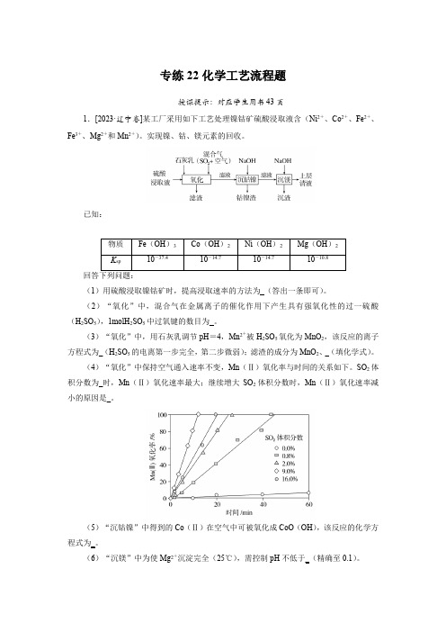 2025届高中化学考点专练22化学工艺流程题