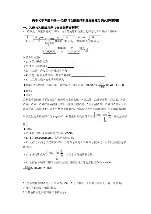 高考化学专题训练---乙醇与乙酸的推断题综合题分类及详细答案