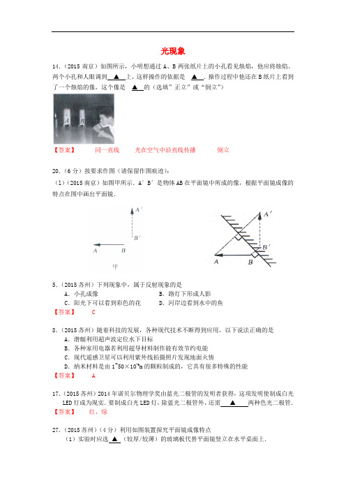 江苏省13市2020中考物理试题汇编 光现象