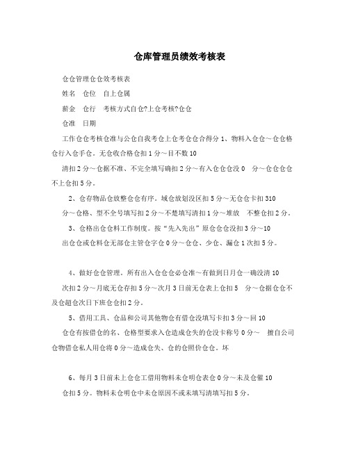 仓库管理员绩效考核表