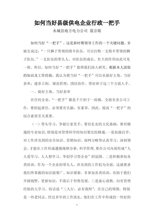 如何当好县级供电企业行政一把手