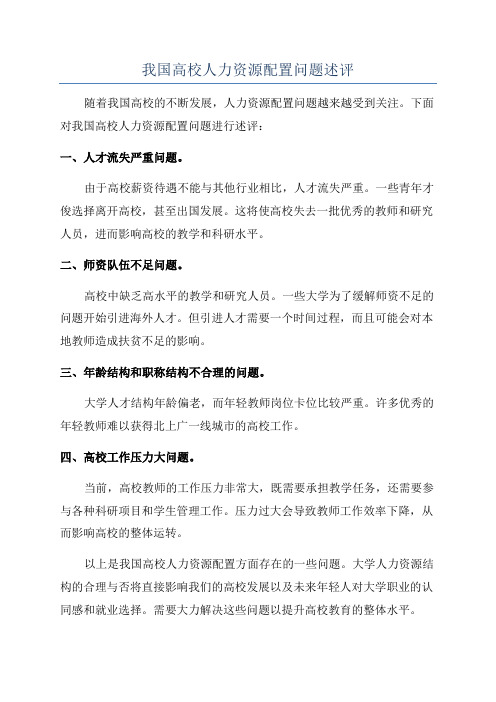 我国高校人力资源配置问题述评