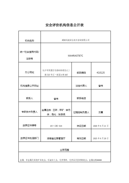 安全评价机构信息公开表