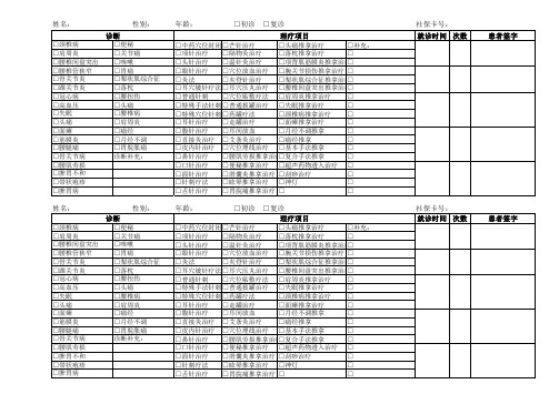 中医理疗科治疗登记表