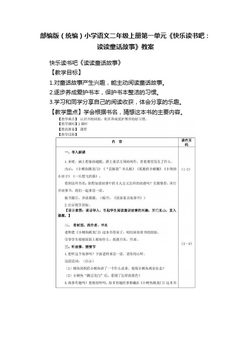 部编版（统编）小学语文二年级上册第一单元《快乐读书吧：读读童话故事》教案