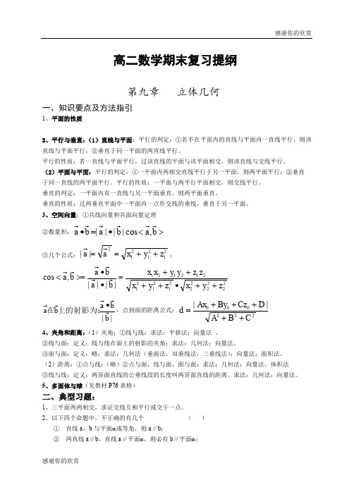 高二数学期末复习提纲 .doc