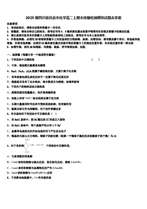 2025届四川省自贡市化学高二上期末质量检测模拟试题含答案