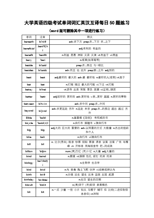 大学英语四级考试单词词汇英汉互译每日50题练习 (124)