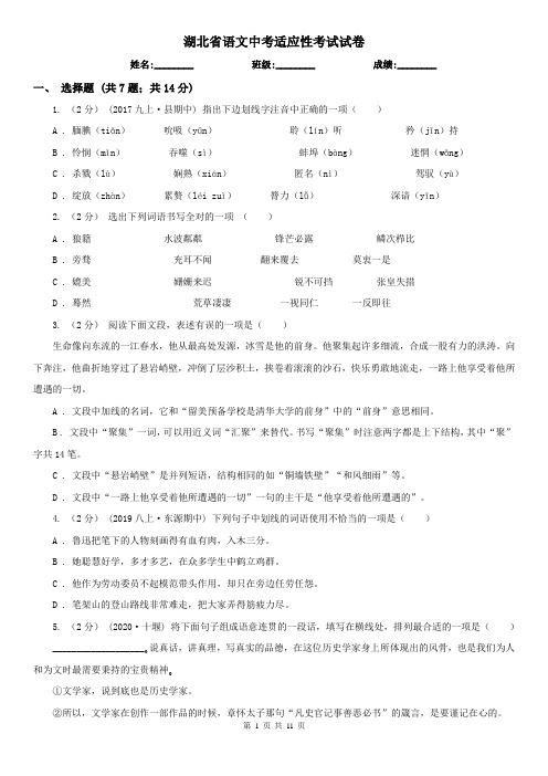 湖北省语文中考适应性考试试卷