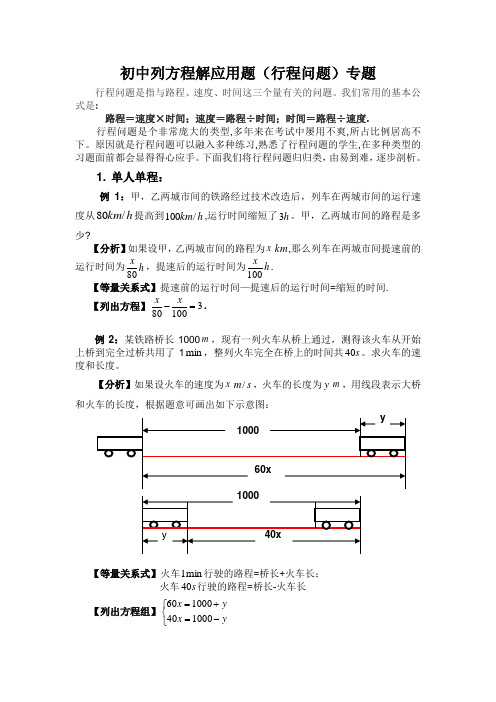 初中列方程解应用题(行程问题)专题