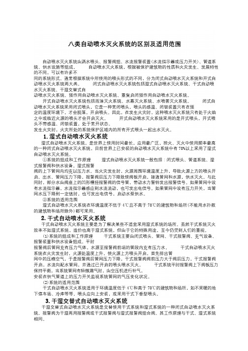 八类自动喷水灭火系统的区别及适用范围