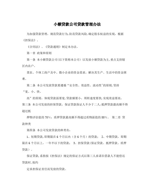 小额贷款公司贷款管理办法