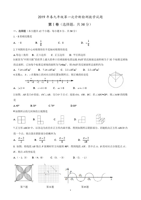 四川省三台县2019年春九年级一诊数学试题及答案解析