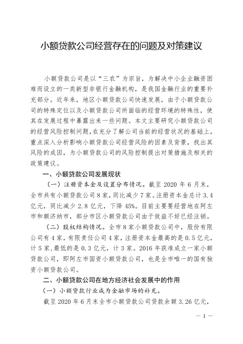 小额贷款公司经营存在的问题及对策建议