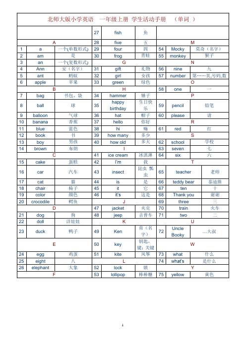 小学一至六年级全部英语单词总结(北师大版)