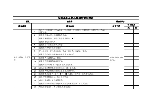 抢救车药品物品管理质量查检表