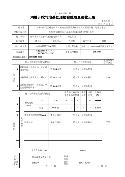 3.1沟槽开挖与地基处理检验批质量验收记录