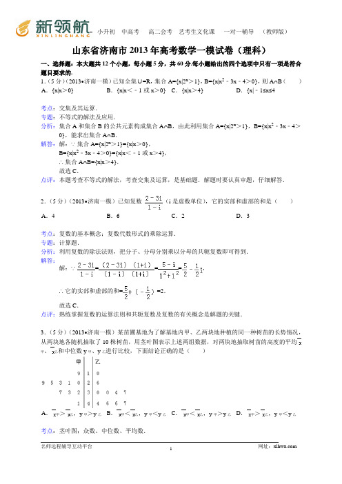 山东省济南市2013届高三第一次模拟考试数学理试题(WORD解析版)