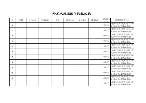 外来人员进出车间登记表