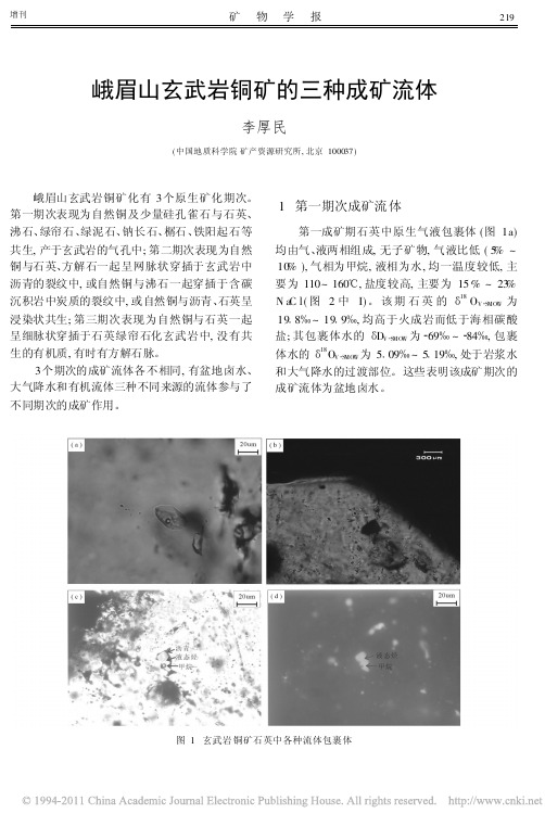 峨眉山玄武岩铜矿的三种成矿流体