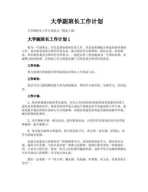 大学副班长工作计划