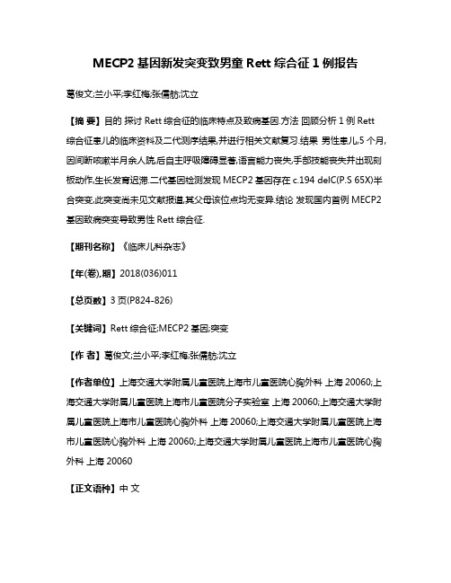 MECP2基因新发突变致男童Rett综合征1例报告