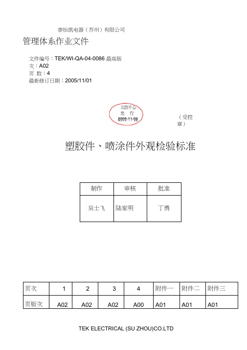 塑胶件、喷涂件外观检验标准