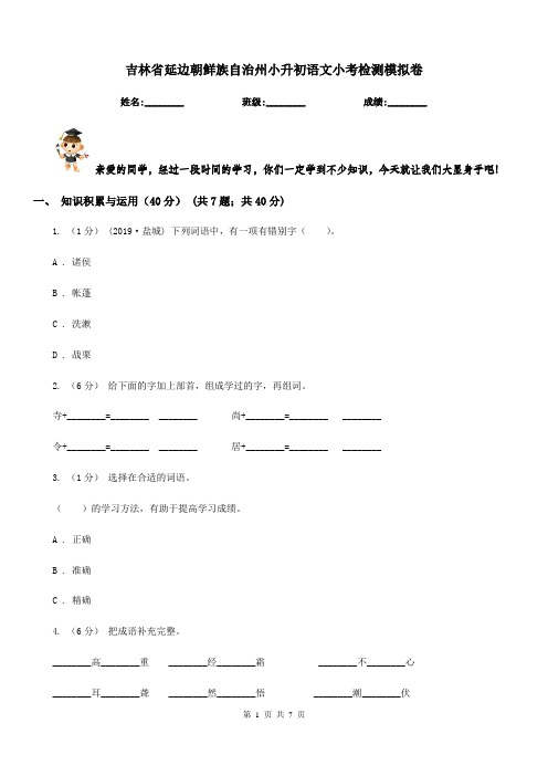 吉林省延边朝鲜族自治州小升初语文小考检测模拟卷