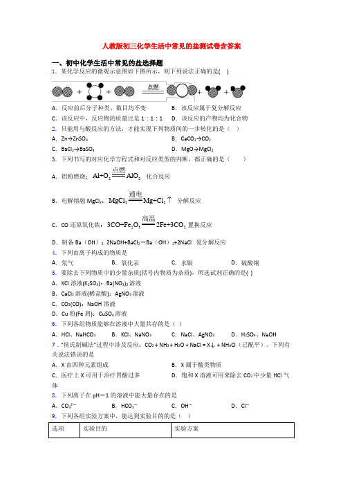 人教版初三化学生活中常见的盐测试卷含答案