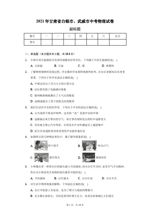 2021年甘肃省白银市、武威市中考物理试卷(附答案)