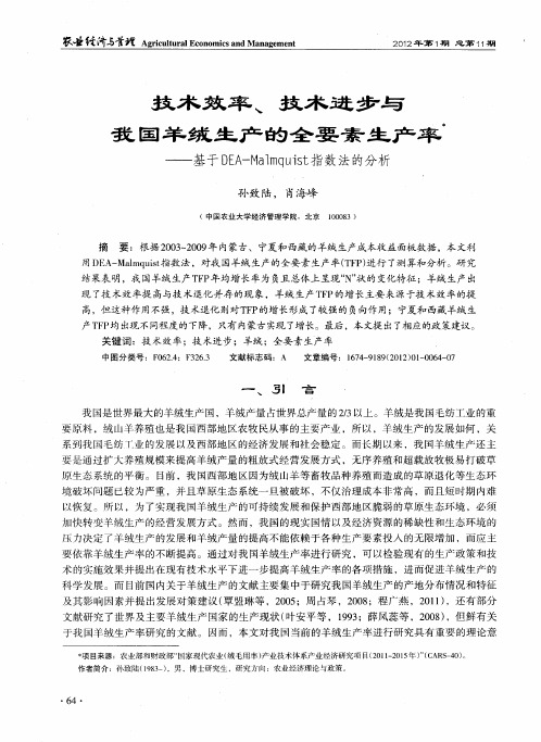 技术效率、技术进步与我国羊绒生产的全要素生产率——基于DEA—Malmquist指数法的分析