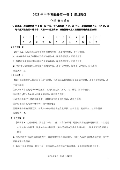 化学-(深圳卷)【试题猜想】2021年中考考前最后一卷(全解全析)