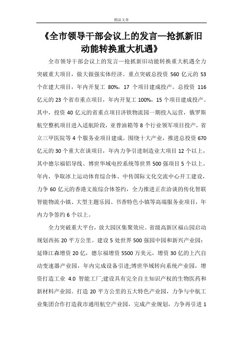 《全市领导干部会议上的发言—抢抓新旧动能转换重大机遇》