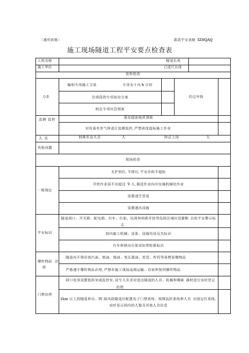 隧道工安全要点检查表1.