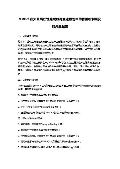 MMP-9在大鼠局灶性脑缺血再灌注损伤中的作用机制研究的开题报告