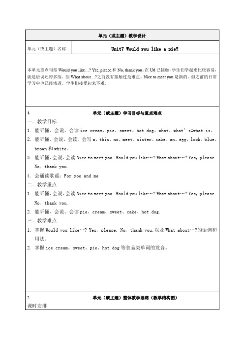 3AU7《Unit7 Would you like a pie》教学设计-优质教案