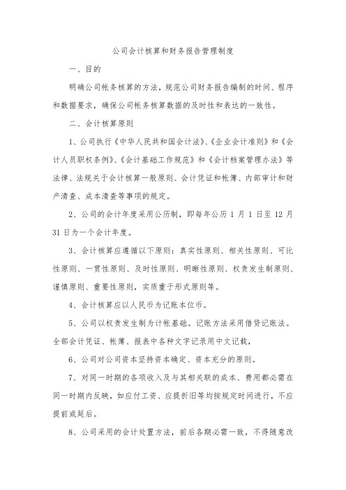 公司会计核算和财务报告管理制度