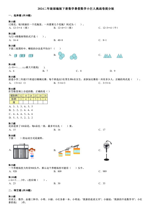 2024二年级部编版下册数学暑假数学小巨人挑战卷提分版