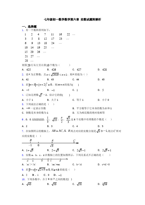 七年级初一数学数学第六章 实数试题附解析