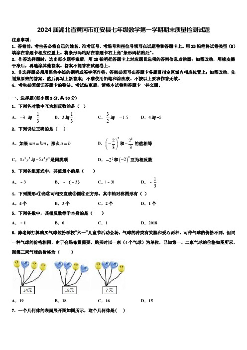 2024届湖北省黄冈市红安县七年级数学第一学期期末质量检测试题含解析