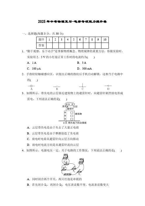 2025年中考物理复习-电学专项能力提升卷(含答案)