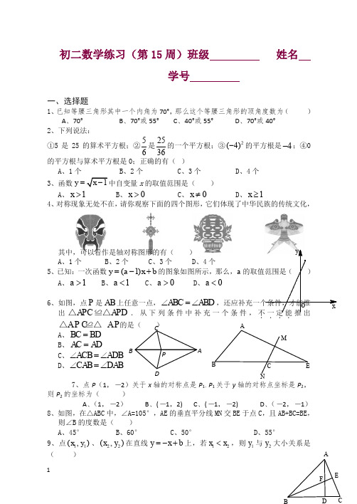 人教版初二上册第一学期数学练习(第15周).doc