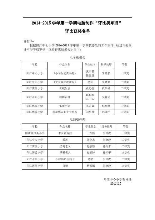 2014-2015学年第一学期电脑制作评比类项目