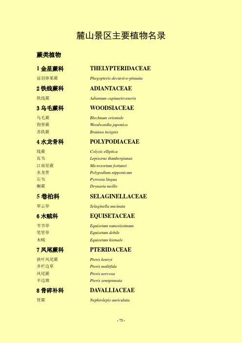 岳麓山主要植物名录