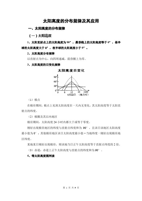 太阳高度的分布规律及其应用