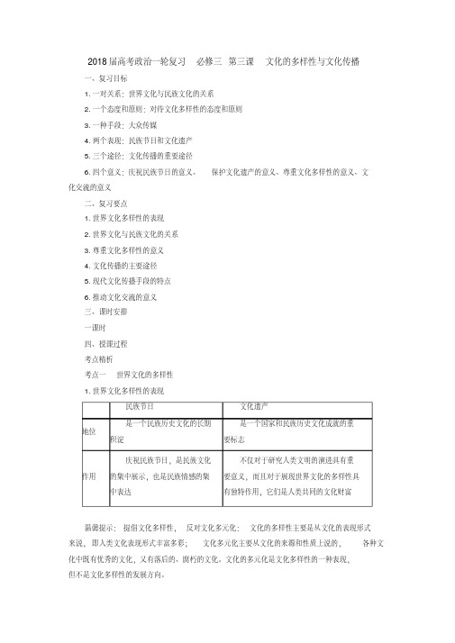 [高三政治]高考一轮复习人教版必修三第三课文化的多样性与文化传播教案(1).doc